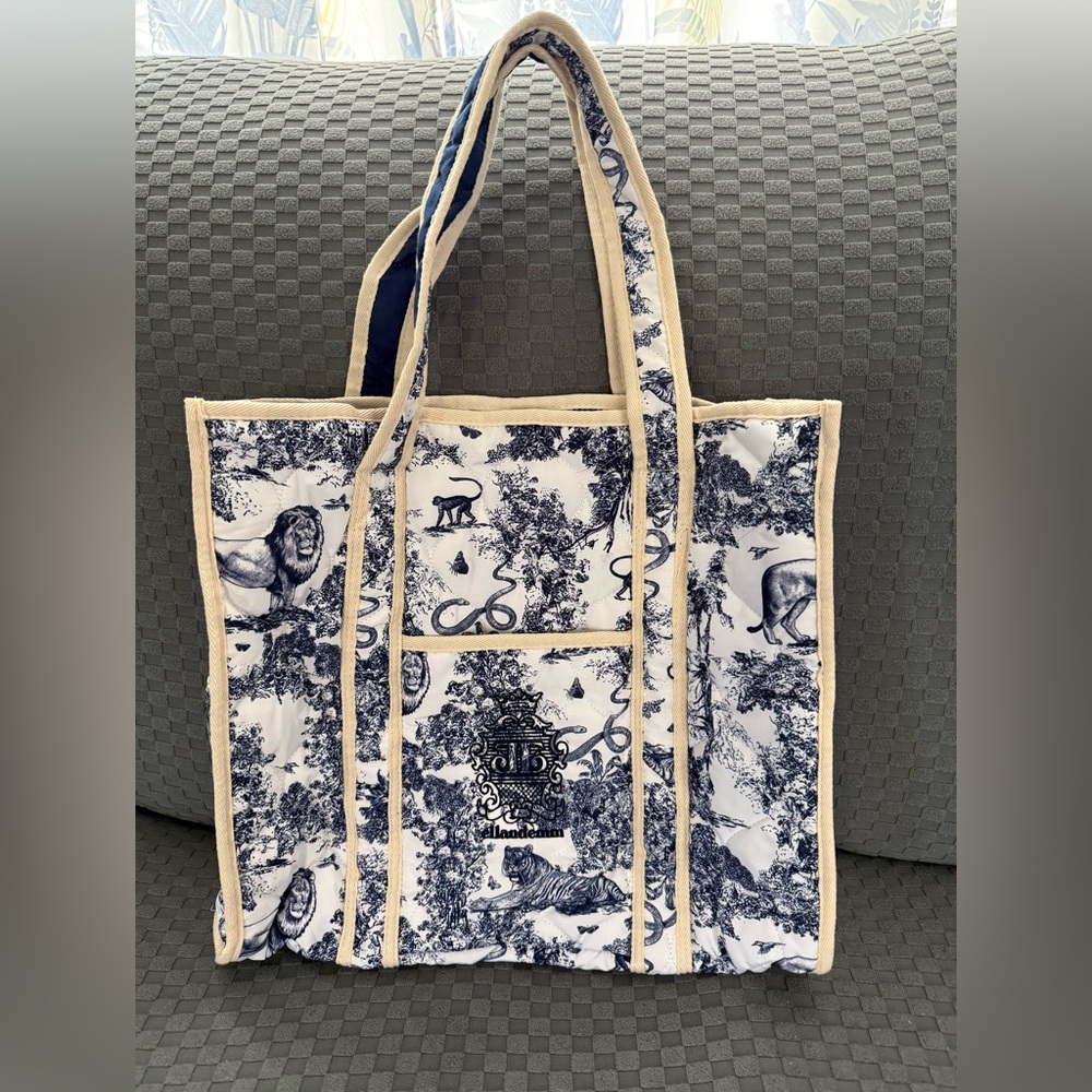 EllandEmm Blue and White Tote Bag